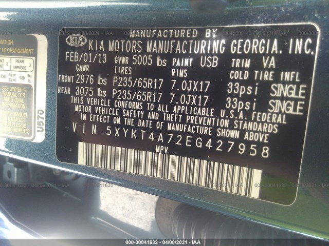 Photo 8 VIN: 5XYKT4A72EG427958 - KIA SORENTO 