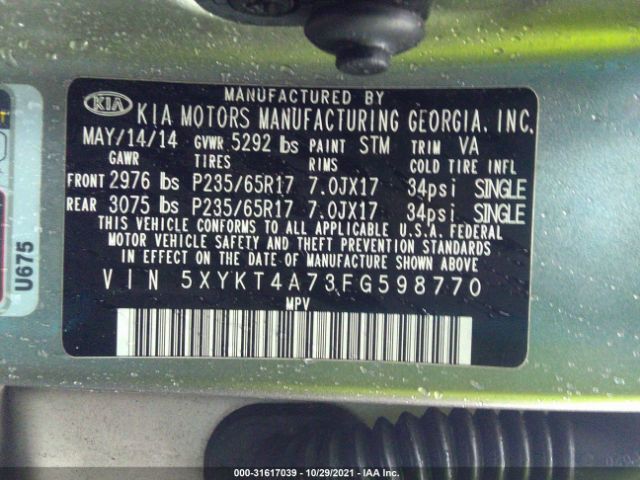 Photo 8 VIN: 5XYKT4A73FG598770 - KIA SORENTO 