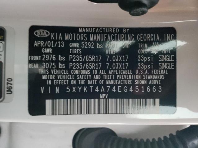 Photo 9 VIN: 5XYKT4A74EG451663 - KIA SORENTO LX 