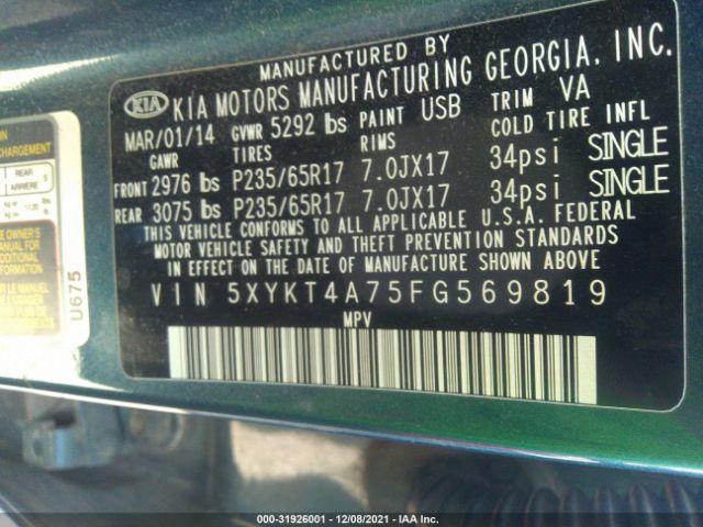 Photo 8 VIN: 5XYKT4A75FG569819 - KIA SORENTO 