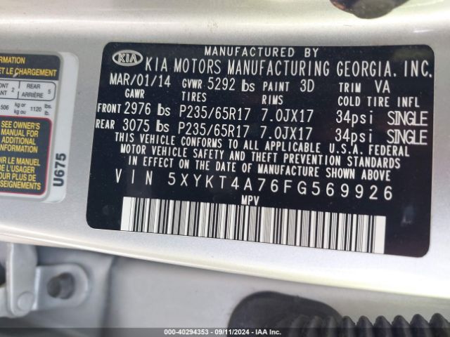 Photo 8 VIN: 5XYKT4A76FG569926 - KIA SORENTO 