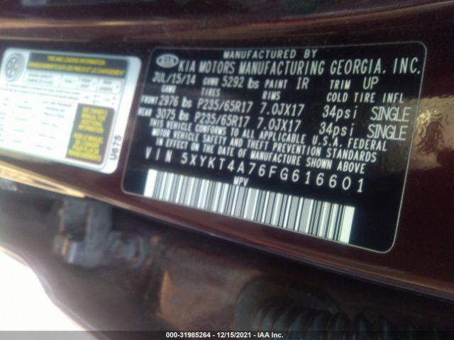 Photo 8 VIN: 5XYKT4A76FG616601 - KIA SORENTO 