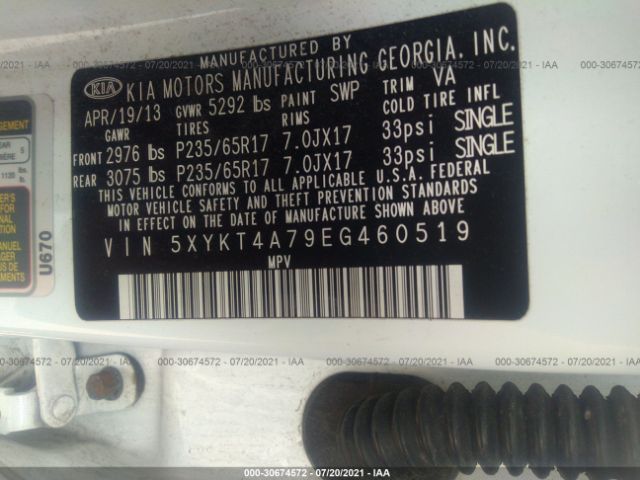 Photo 8 VIN: 5XYKT4A79EG460519 - KIA SORENTO 