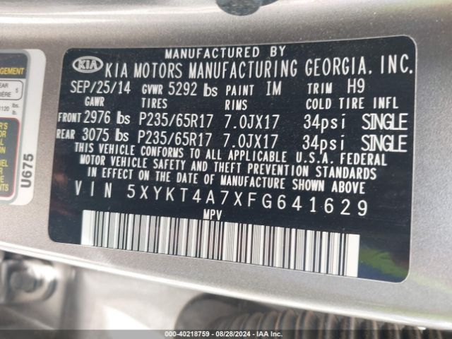 Photo 8 VIN: 5XYKT4A7XFG641629 - KIA SORENTO 