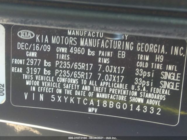 Photo 8 VIN: 5XYKTCA18BG014332 - KIA SORENTO 