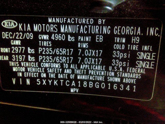 Photo 8 VIN: 5XYKTCA18BG016341 - KIA SORENTO 