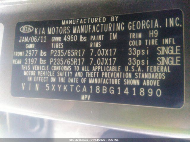 Photo 8 VIN: 5XYKTCA18BG141890 - KIA SORENTO 