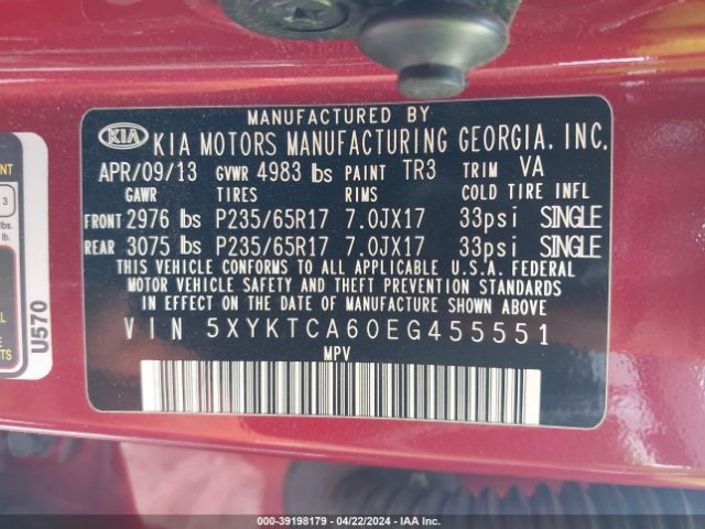 Photo 8 VIN: 5XYKTCA60EG455551 - KIA SORENTO 