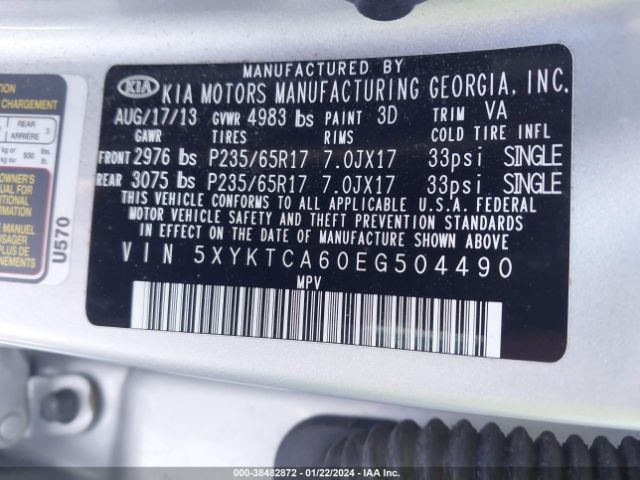 Photo 8 VIN: 5XYKTCA60EG504490 - KIA SORENTO 