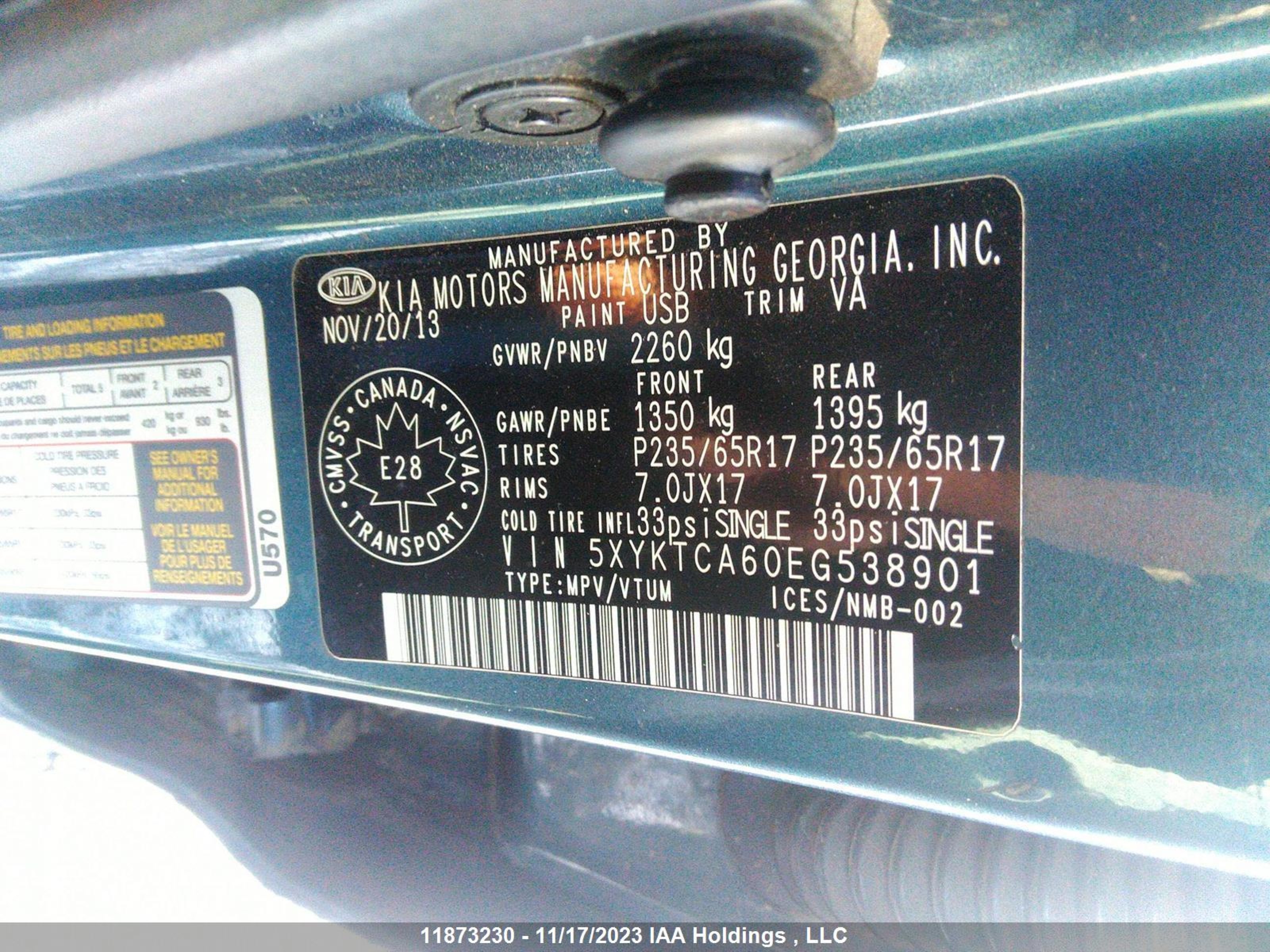 Photo 8 VIN: 5XYKTCA60EG538901 - KIA SORENTO 