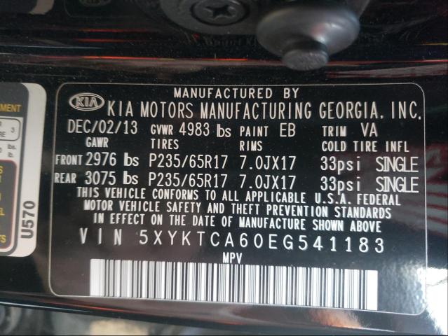 Photo 9 VIN: 5XYKTCA60EG541183 - KIA SORENTO LX 