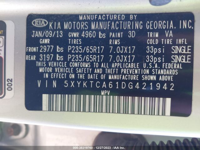 Photo 8 VIN: 5XYKTCA61DG421942 - KIA SORENTO 