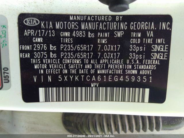 Photo 8 VIN: 5XYKTCA61EG459351 - KIA SORENTO 