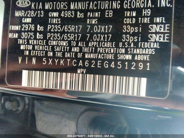 Photo 8 VIN: 5XYKTCA62EG451291 - KIA SORENTO 