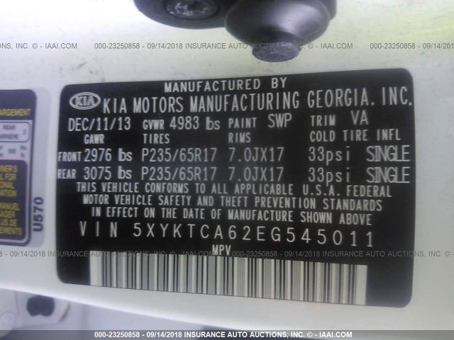 Photo 8 VIN: 5XYKTCA62EG545011 - KIA SORENTO 