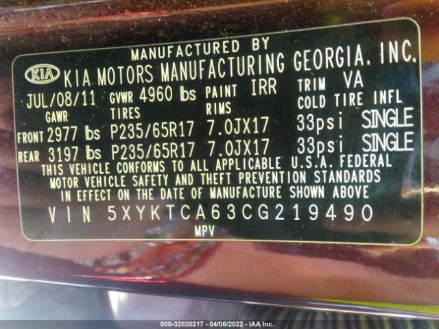 Photo 8 VIN: 5XYKTCA63CG219490 - KIA SORENTO 