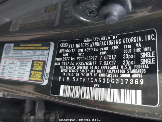 Photo 8 VIN: 5XYKTCA63DG317369 - KIA SORENTO 