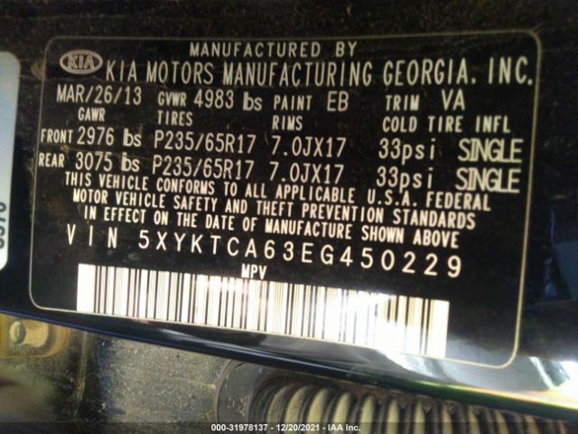 Photo 8 VIN: 5XYKTCA63EG450229 - KIA SORENTO 