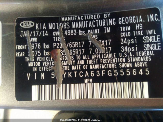 Photo 8 VIN: 5XYKTCA63FG555645 - KIA SORENTO 