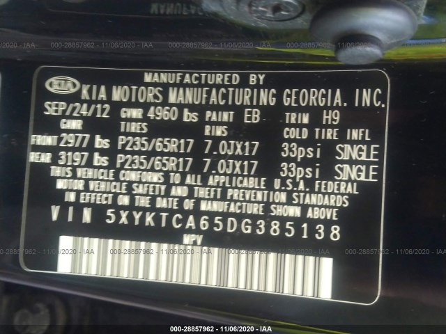 Photo 8 VIN: 5XYKTCA65DG385138 - KIA SORENTO 