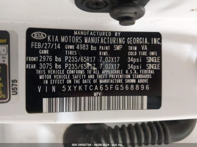 Photo 8 VIN: 5XYKTCA65FG568896 - KIA SORENTO 