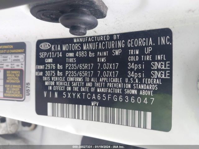 Photo 8 VIN: 5XYKTCA65FG636047 - KIA SORENTO 