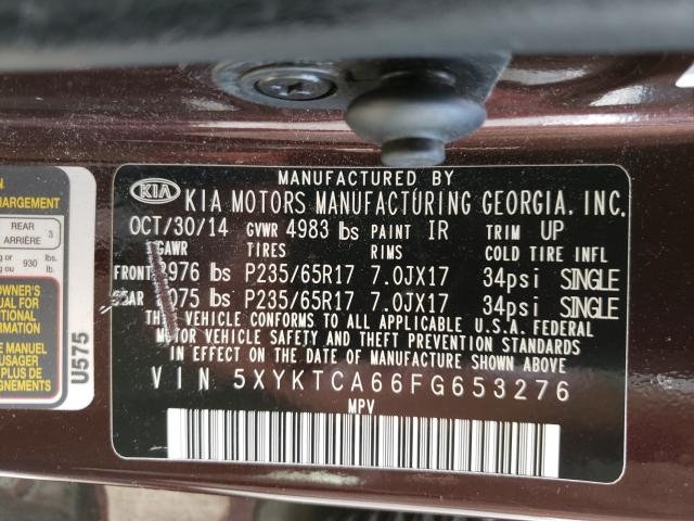 Photo 9 VIN: 5XYKTCA66FG653276 - KIA SORENTO LX 