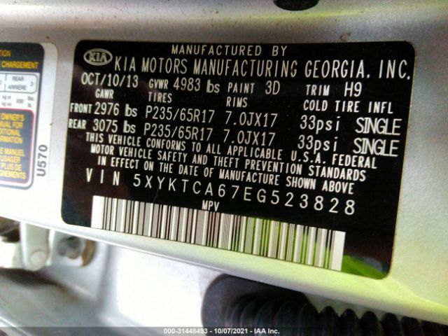 Photo 8 VIN: 5XYKTCA67EG523828 - KIA SORENTO 