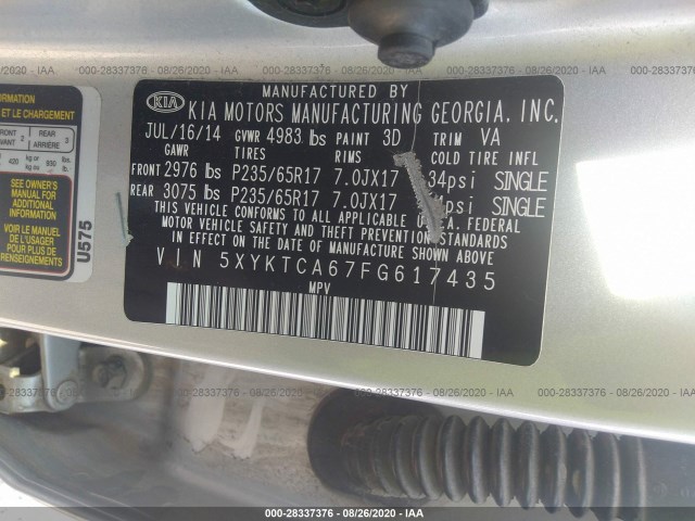 Photo 8 VIN: 5XYKTCA67FG617435 - KIA SORENTO 