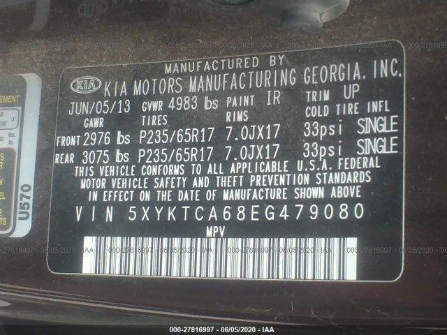 Photo 8 VIN: 5XYKTCA68EG479080 - KIA SORENTO 