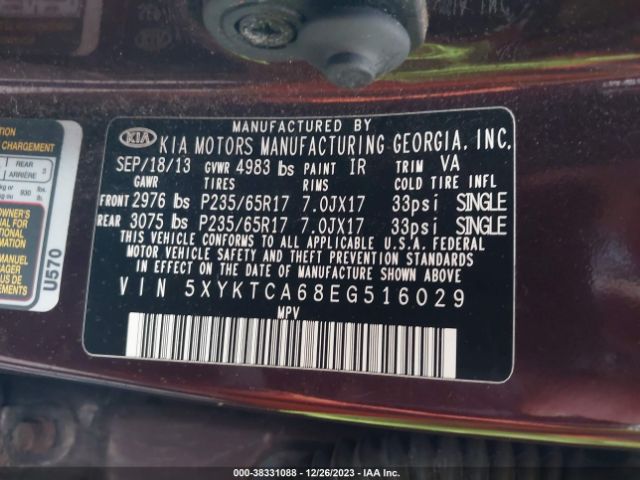 Photo 8 VIN: 5XYKTCA68EG516029 - KIA SORENTO 