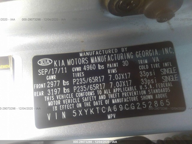 Photo 8 VIN: 5XYKTCA69CG252865 - KIA SORENTO 