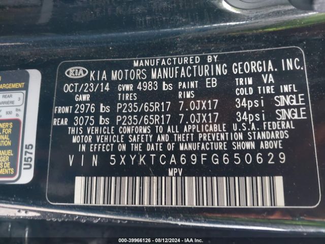 Photo 8 VIN: 5XYKTCA69FG650629 - KIA SORENTO 