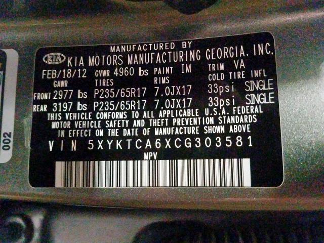 Photo 9 VIN: 5XYKTCA6XCG303581 - KIA SORENTO BA 