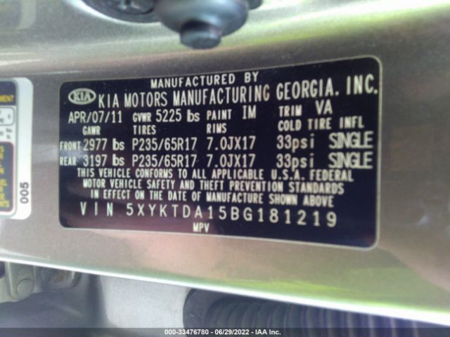 Photo 8 VIN: 5XYKTDA15BG181219 - KIA SORENTO 