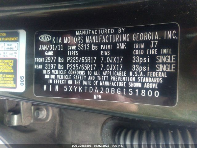 Photo 8 VIN: 5XYKTDA20BG151800 - KIA SORENTO 