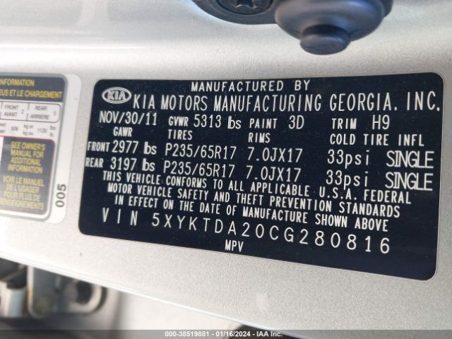 Photo 8 VIN: 5XYKTDA20CG280816 - KIA SORENTO 