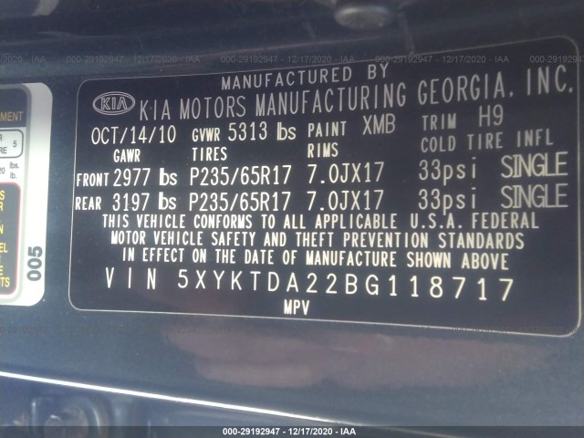 Photo 8 VIN: 5XYKTDA22BG118717 - KIA SORENTO 