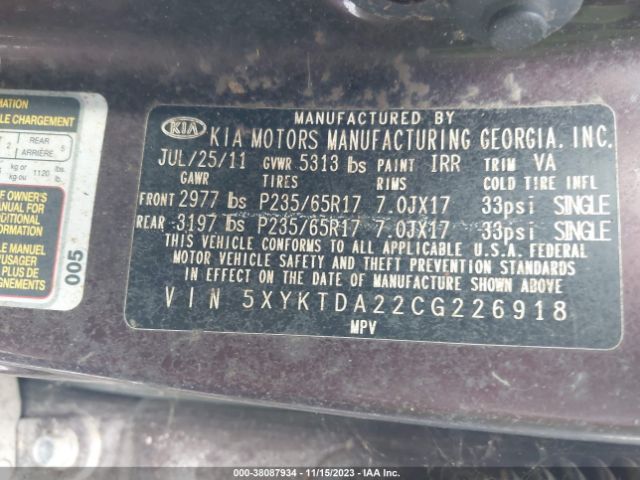 Photo 8 VIN: 5XYKTDA22CG226918 - KIA SORENTO 