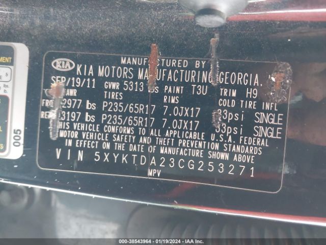 Photo 8 VIN: 5XYKTDA23CG253271 - KIA SORENTO 