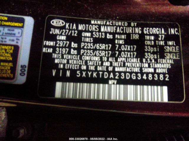 Photo 8 VIN: 5XYKTDA23DG348382 - KIA SORENTO 