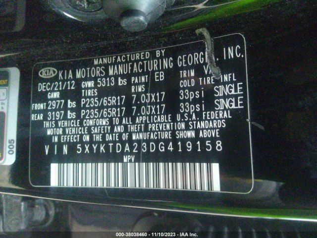 Photo 8 VIN: 5XYKTDA23DG419158 - KIA SORENTO 