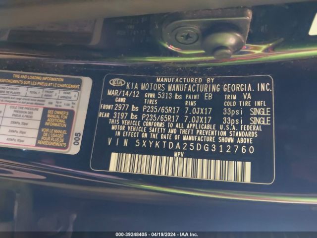 Photo 8 VIN: 5XYKTDA25DG312760 - KIA SORENTO 