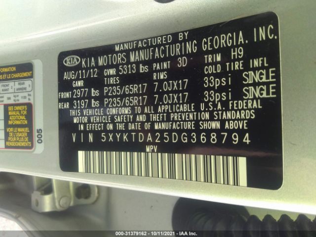 Photo 8 VIN: 5XYKTDA25DG368794 - KIA SORENTO 