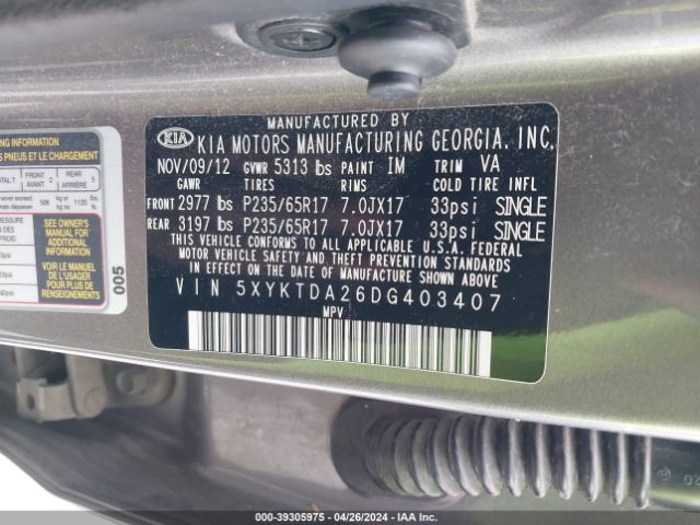 Photo 8 VIN: 5XYKTDA26DG403407 - KIA SORENTO 