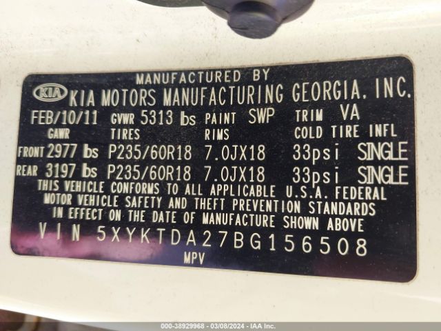 Photo 8 VIN: 5XYKTDA27BG156508 - KIA SORENTO 