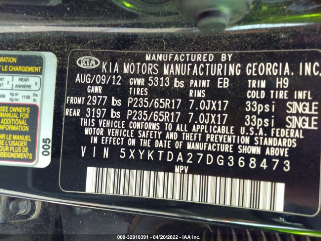 Photo 8 VIN: 5XYKTDA27DG368473 - KIA SORENTO 