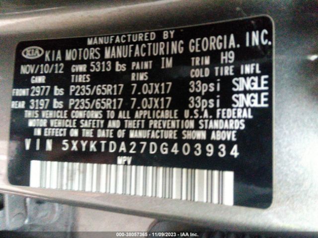 Photo 8 VIN: 5XYKTDA27DG403934 - KIA SORENTO 