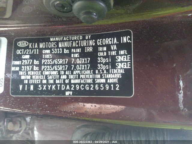 Photo 8 VIN: 5XYKTDA29CG265912 - KIA SORENTO 