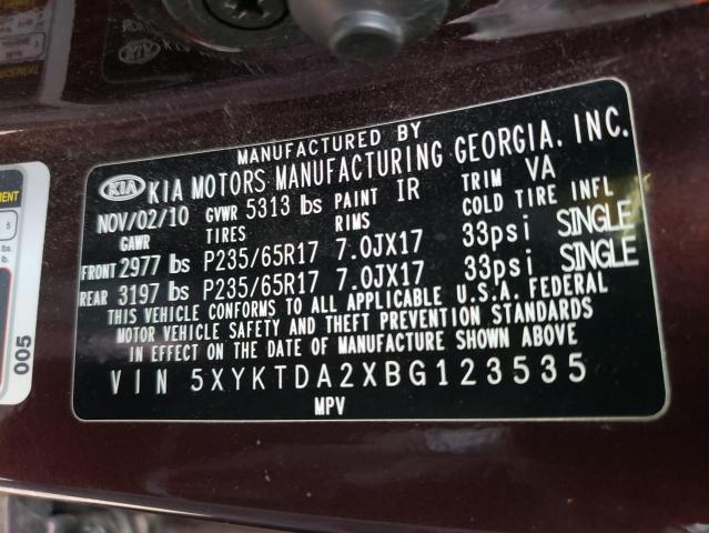 Photo 9 VIN: 5XYKTDA2XBG123535 - KIA SORENTO BA 